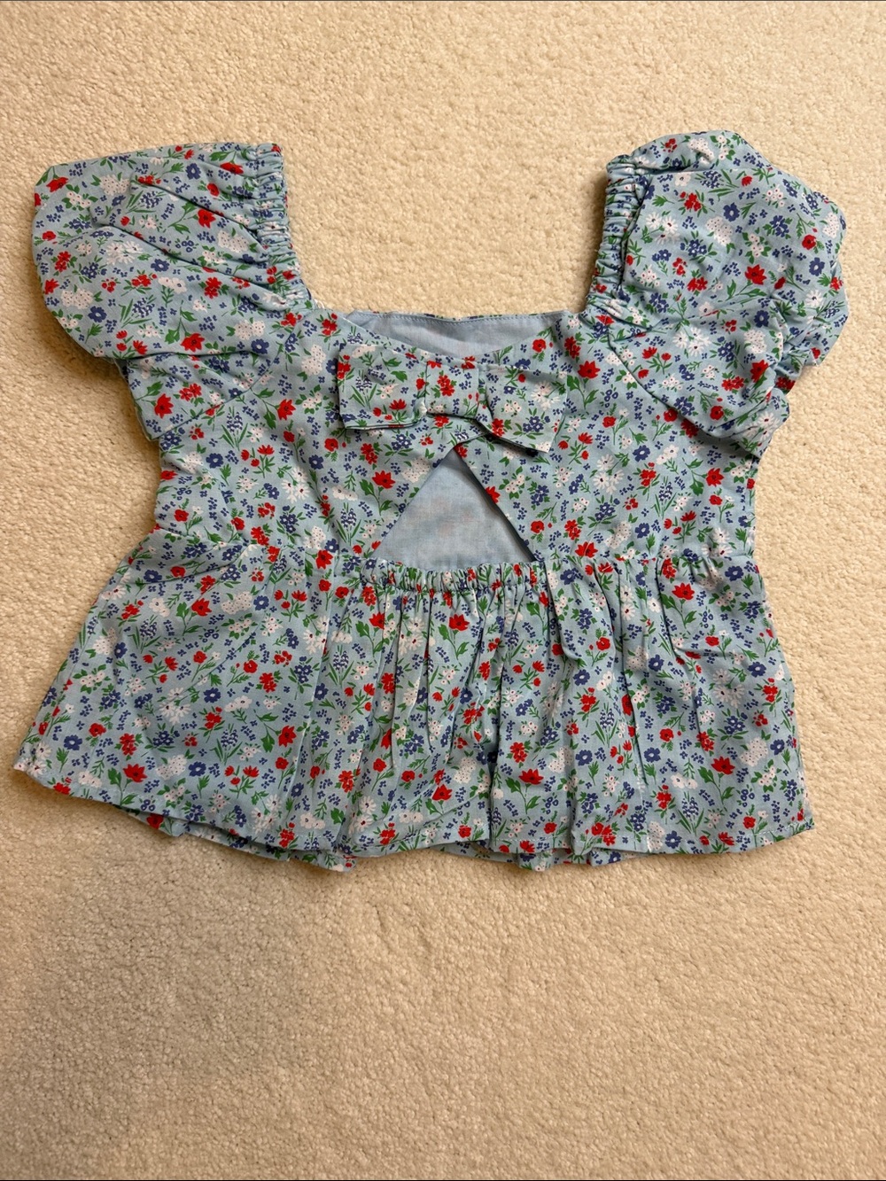 Janie and Jack Light Blue Floral Puff-Sleeve Top size 3 - Picture 6 of 6
